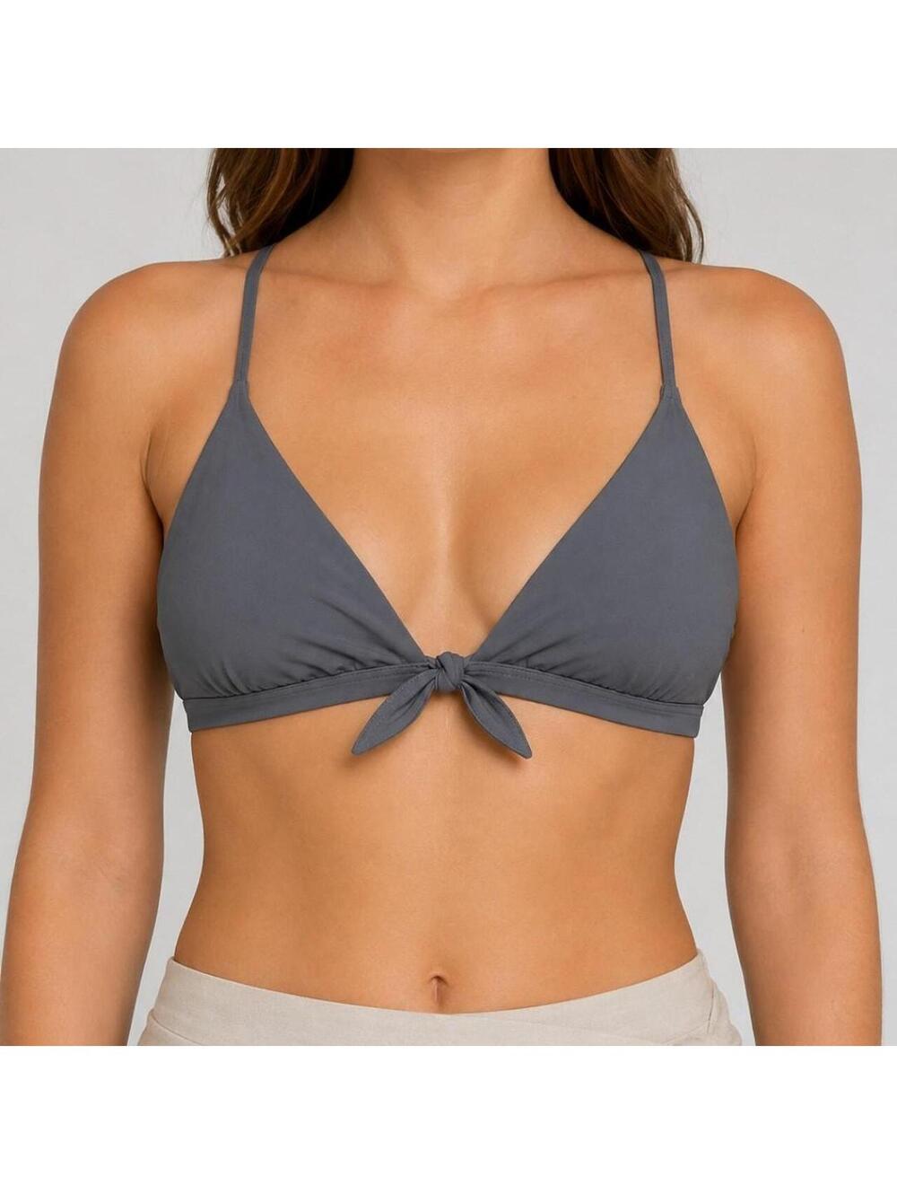 Roxy Charcoal Gray Tie-Front Bikini Top – Size Medium